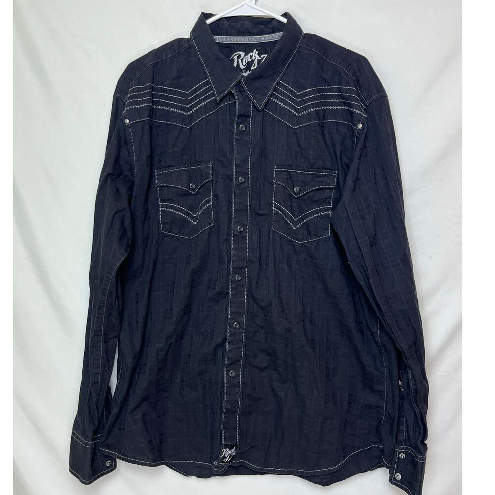 Rock 47 Wrangler Men’s 2XL Black Western Snap Button Long Sleeve Cowboy Shirt